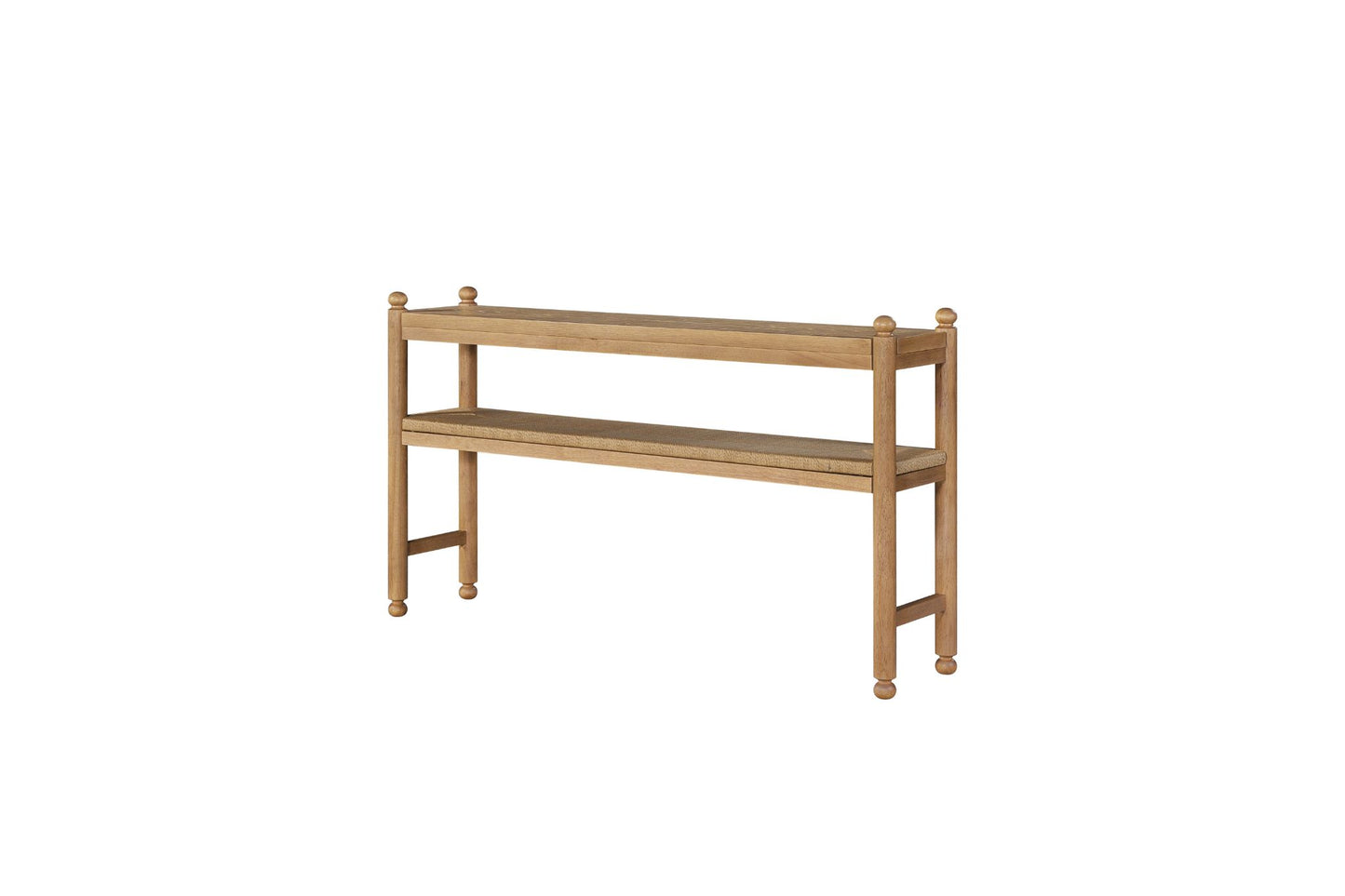 Suede Console Table with Metal & Rattan Shelf