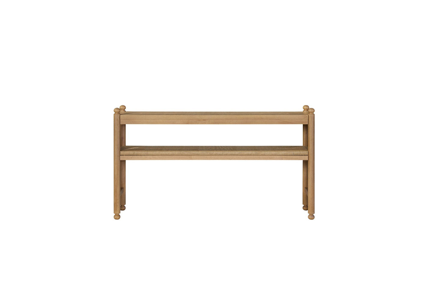 Suede Console Table with Metal & Rattan Shelf