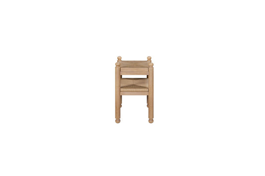 Suede Chairside Table with Metal & Rattan Shelf