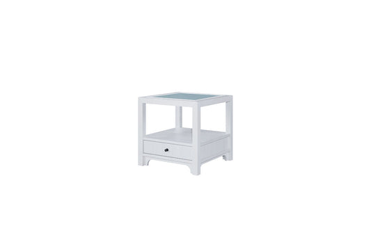 Ivory End Table with Matte Glass Top