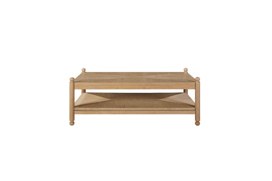 Suede Cocktail Table with Metal & Rattan Shelf