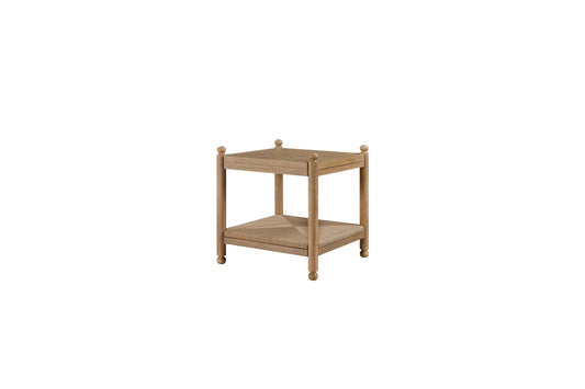 Suede End Table with Metal & Rattan Shelf