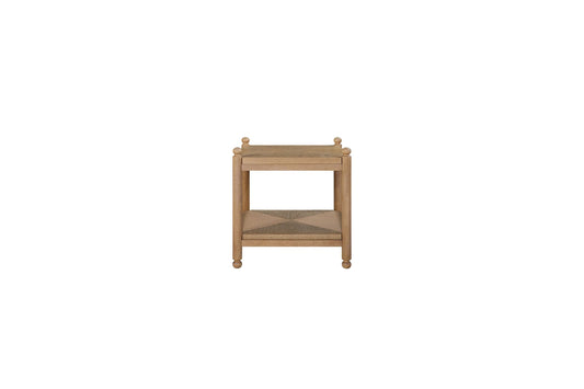 Suede End Table with Metal & Rattan Shelf