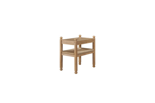 Suede Chairside Table with Metal & Rattan Shelf