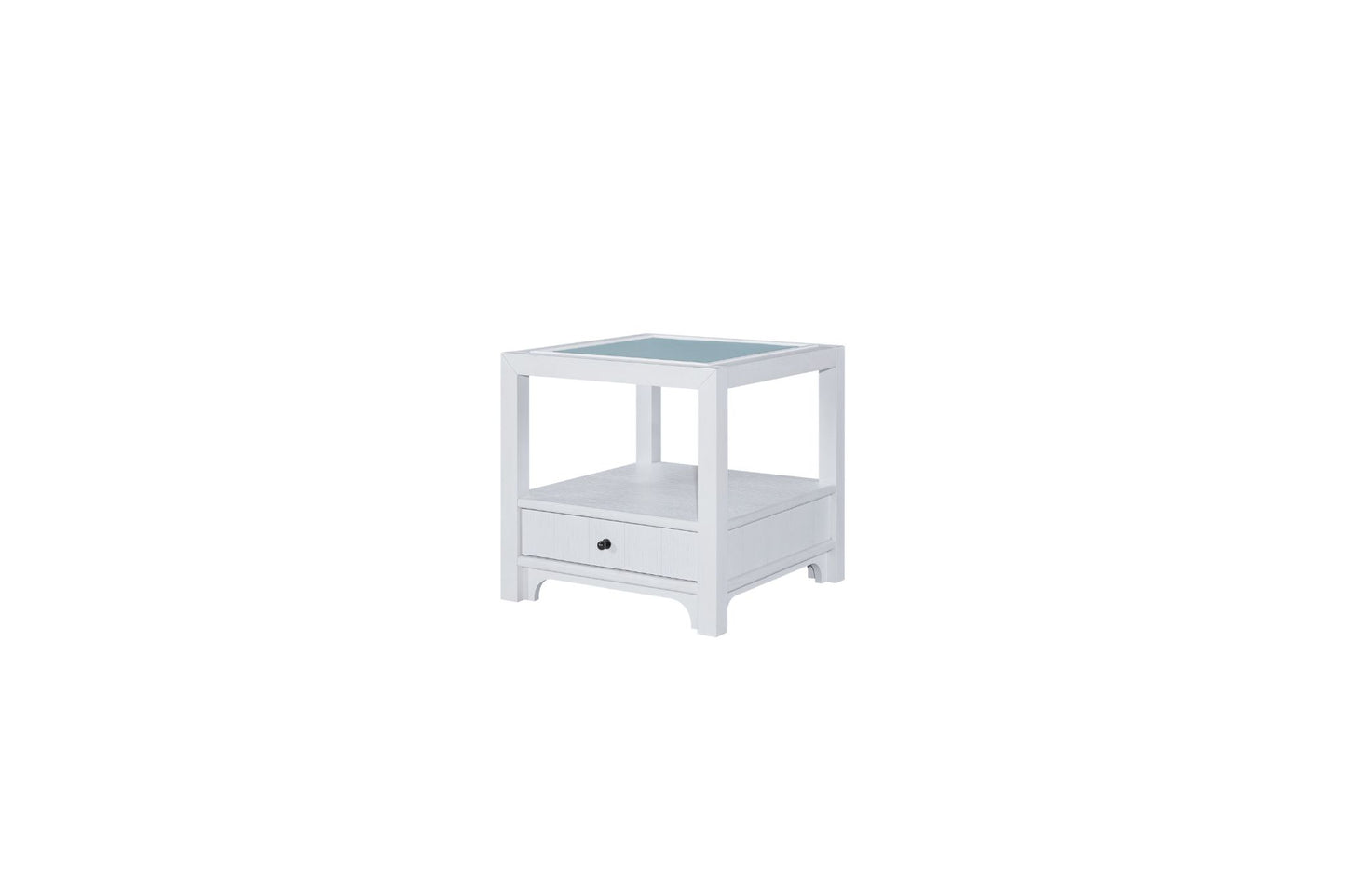 Ivory End Table with Matte Glass Top