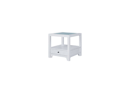 Ivory End Table with Matte Glass Top